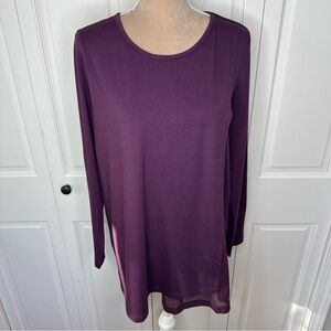 Soft Surroundings Tunic Top Women’s Large Touch of Sheer Plum Uneven Hem Boho